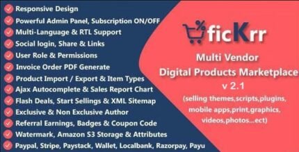 ficKrr 4.4 – Multi Vendor Digital Products Marketplace with Subscription ON / OFF