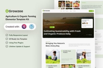 Growzee 1.0 – Agriculture & Organic Farming Elementor Template Kit